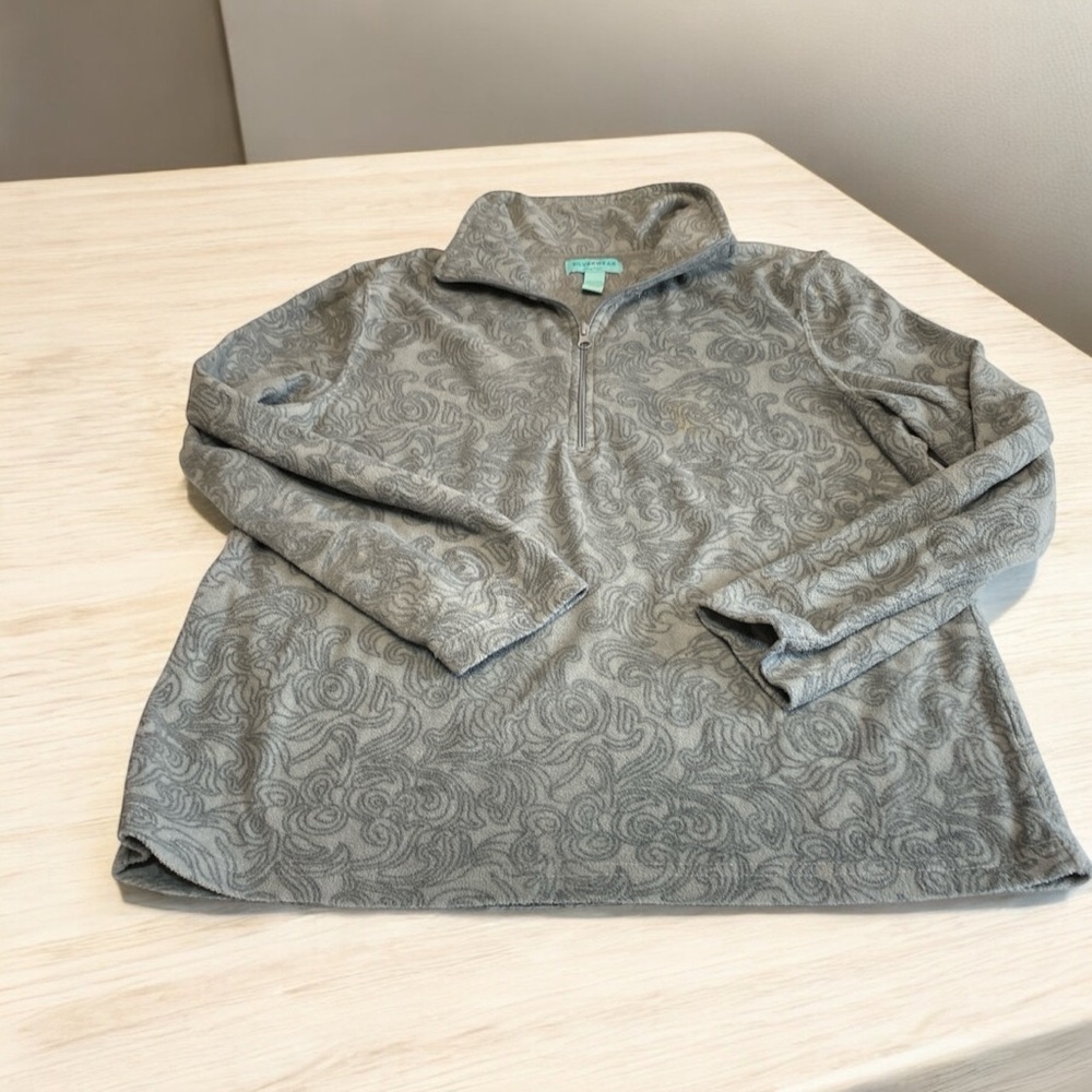 Two tone gray paisley quarter zip fleece shirt great layering piece XL